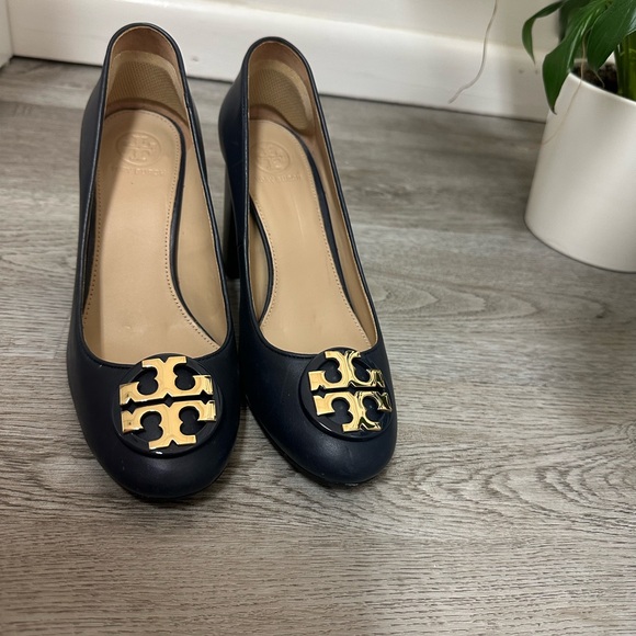 Tory Burch Navy Blue Leather Janey Block Heel - Picture 8 of 9